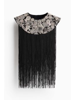 H&M - Women Black Embroidered Fringed Neck Piece