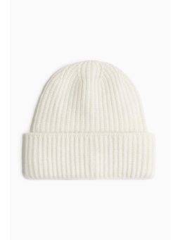 H&M - Men White Ribbed Wool-Blend Beanie