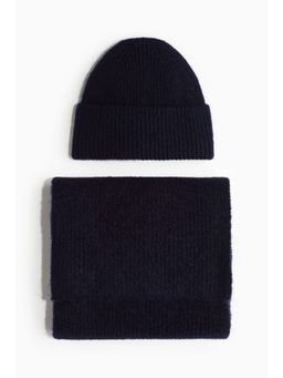 H&M - Men Blue 2-Piece Knitted Scarf And Beanie Set