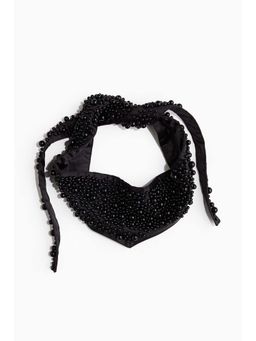H&M - Women Black Bead-Decorated Satin Scarf