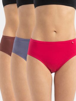 Jockey - 1406 Women High Coverage Super Combed Cotton Hipster-Dark Assorted (Pack of 3)