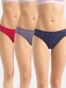 Jockey - 1410 Women Medium Coverage Super Combed Cotton Bikini-Dark Prints (Pack of 3)