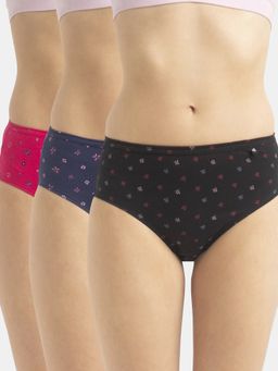 Jockey - 1406 Women High Coverage Super Combed Cotton Hipster - Dark Prints (Pack of 3)