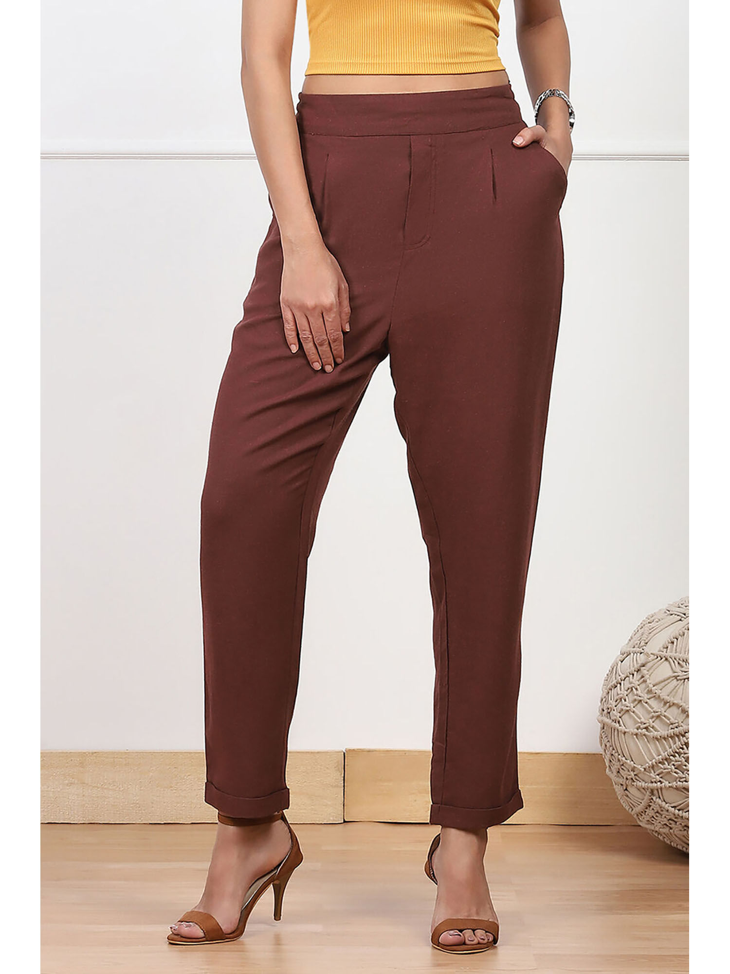 biba Womens Brown Solid Regular Fit Pants-picture-22