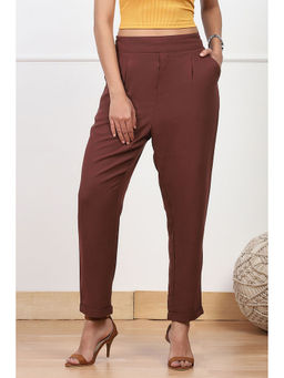 Biba - Womens Brown Solid Regular Fit Pants