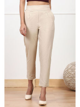 Biba - Womens Beige Striped Regular Fit Pants