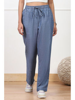 Biba - Womens Blue Solid Denim Regular Fit Pants