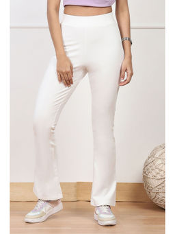 Biba - Womens White Solid Stretchable Bootcut Slim Fit Pants