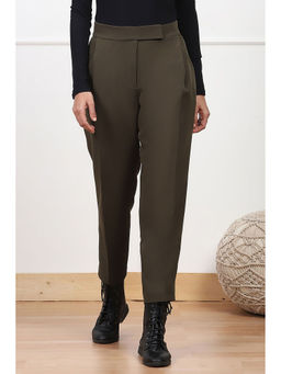 Biba - Womens Olive Green Solid Regular Fit Pants