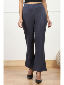 Biba - Womens Blue Solid Stretchable Regular Fit Pants