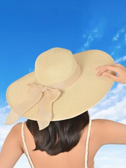 ToniQ - Women Beige Foldable Summer Beach Floppy Hat