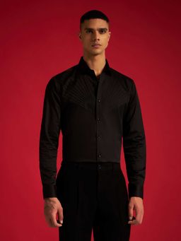 Philocaly - Men's Black Nobel Slim Pleated Shirt