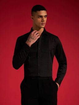 Philocaly - Men's Black Stride Slim Pleated Shirt