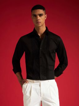 Philocaly - Men's Black Prestige Regular Embellished/Sequined Shirt