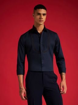 Philocaly - Men's Blue Oceanwall Slim Pleated Shirt