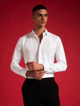 Philocaly - Men's White Swan Regular Textured Shirt
