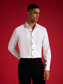 Philocaly - Men's White Pristine Slim Pleated Shirt