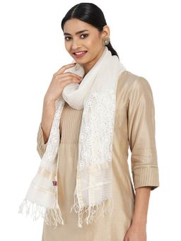 Fabindia - Cotton Silk Embroidered Off White Stole