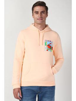 Peter England - Men Peach Graphic Print Hooded Neck Hoodie