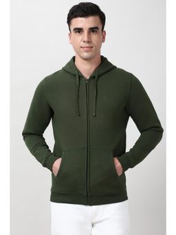 Peter England - Men Olive Solid Hooded Neck Hoodie