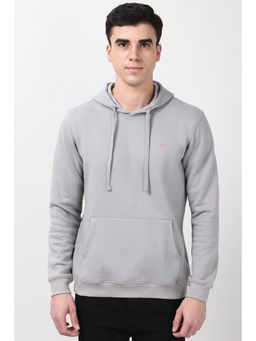 Peter England - Men Grey Solid Hooded Neck Hoodie