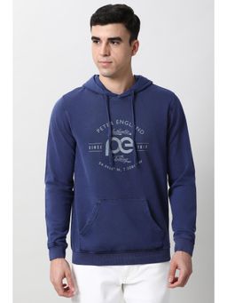Peter England - Men Blue Graphic Print Hooded Neck Hoodie