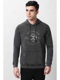 Peter England - Men Grey Graphic Print Hooded Neck Hoodie