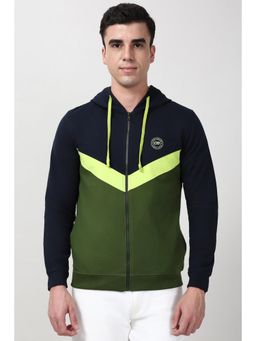 Peter England - Men Navy Blue Colorblock Hooded Neck Hoodie