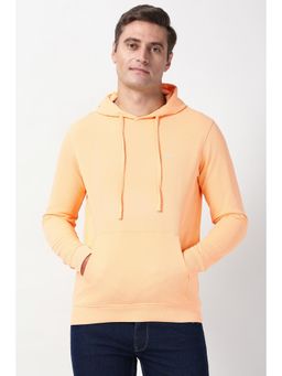 Peter England - Men Peach Solid Hooded Neck Hoodie
