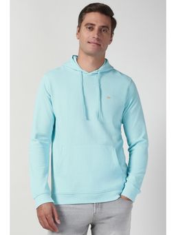 Peter England - Men Light Blue Solid Hooded Neck Hoodie