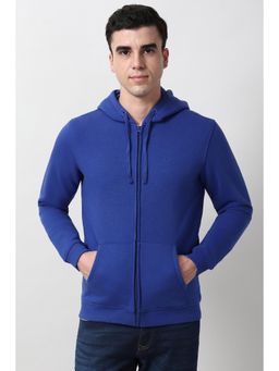 Peter England - Men Blue Solid Hooded Neck Hoodie