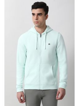 Peter England - Men Light Green Solid Hooded Neck Hoodie