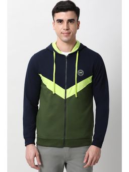 Peter England - Men Navy Blue Colorblock Hooded Neck Hoodie