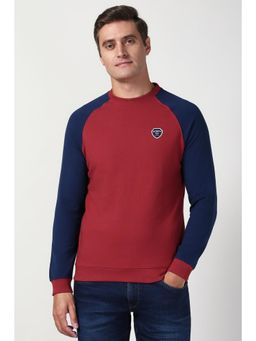 Peter England - Men Maroon Colorblock Crew Neck Sweatshirt
