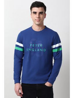 Peter England - Men Blue Graphic Print Crew Neck Sweatshirt
