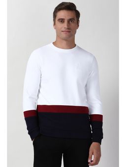 Peter England - Men White Colorblock Crew Neck Sweatshirt