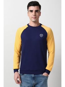 Peter England - Men Navy Blue Colorblock Crew Neck Sweatshirt