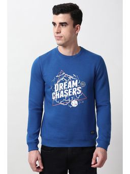 Peter England - Men Blue Graphic Print Crew Neck Sweatshirt