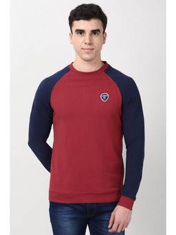 Peter England - Men Maroon Colorblock Crew Neck Sweatshirt