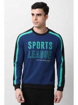 Peter England - Men Blue Print Crew Neck Sweatshirt
