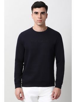 Peter England - Men Navy Blue Solid Crew Neck Sweatshirt