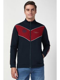 Peter England - Men Navy Blue Colorblock Round Neck Sweatshirt