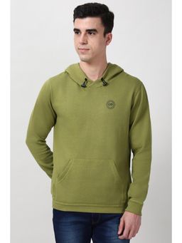 Peter England - Men Olive Solid Hooded Neck Hoodie