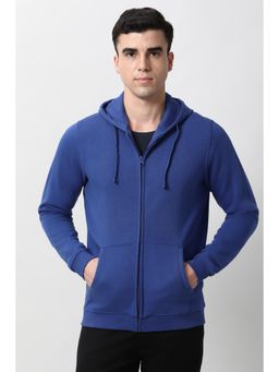 Peter England - Men Blue Solid Hooded Neck Hoodie