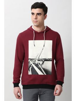 Peter England - Men Maroon Graphic Print Hooded Neck Hoodie