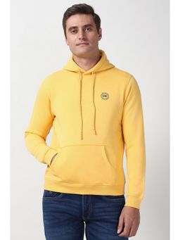 Peter England - Men Yellow Solid Hooded Neck Hoodie