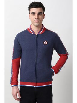 Peter England - Men Navy Blue Colorblock High Neck Sweatshirt