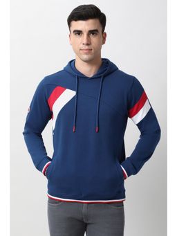 Peter England - Men Navy Blue Colorblock Hooded Neck Hoodie