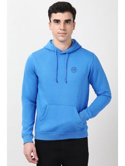 Peter England - Men Blue Solid Hooded Neck Hoodie