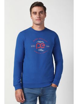 Peter England - Men Blue Graphic Print Crew Neck Sweatshirt